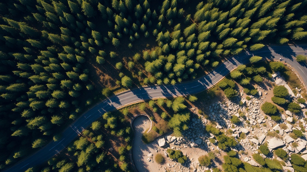 숲길로 이루어진 임도 지형의 모습을 나타낸 이미지