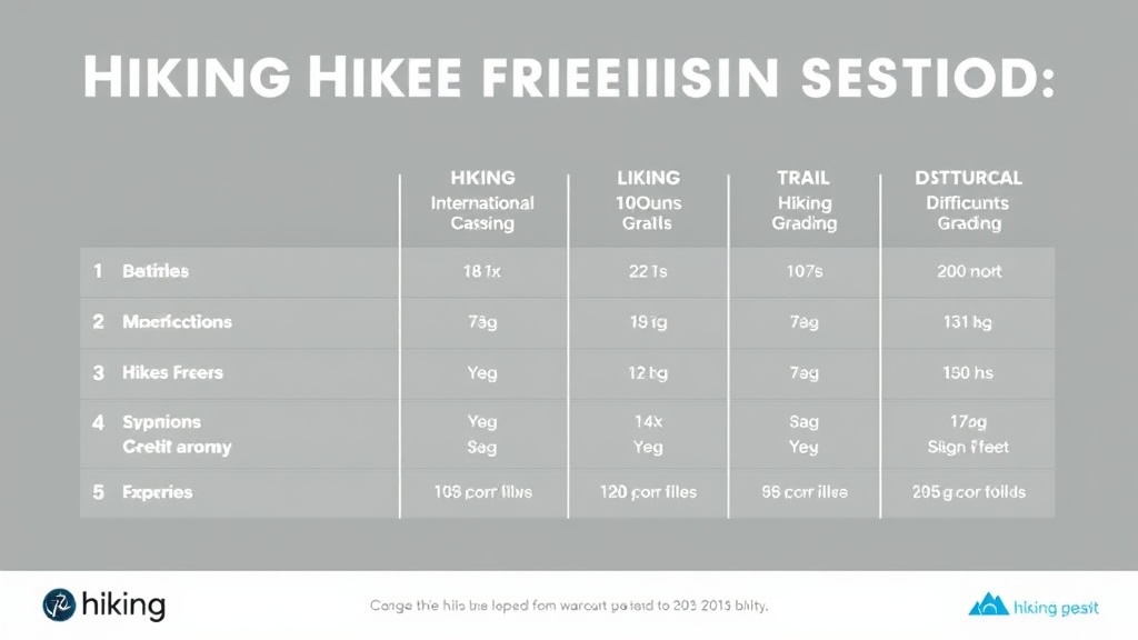 여러 국가의 등산로 난이도 기준을 비교한 표 이미지