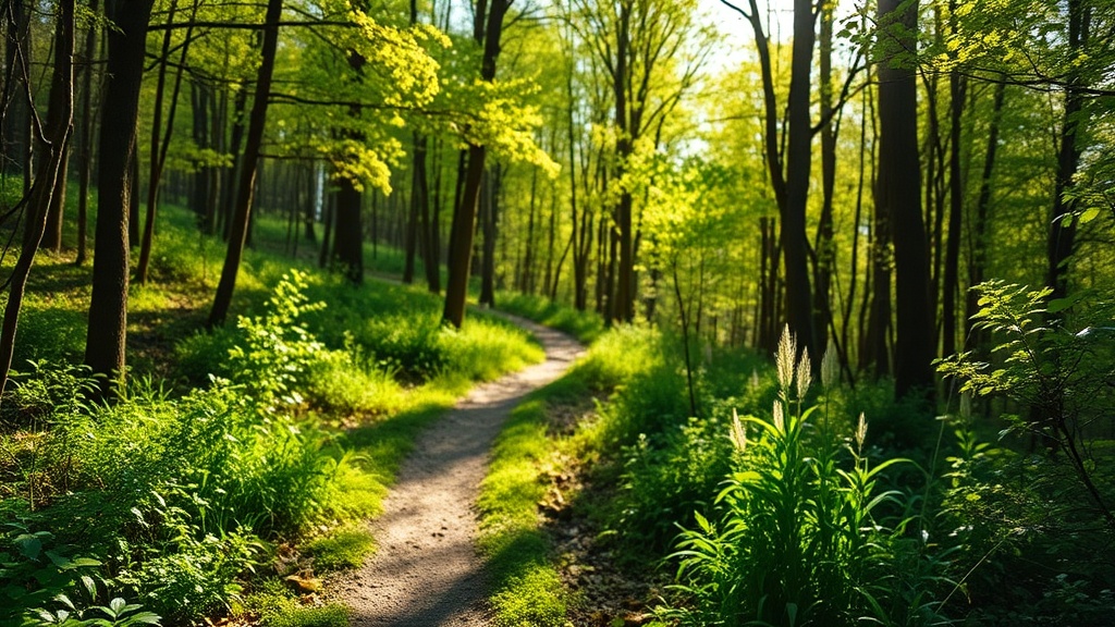 봄철 신록으로 둘러싸인 등산로의 모습